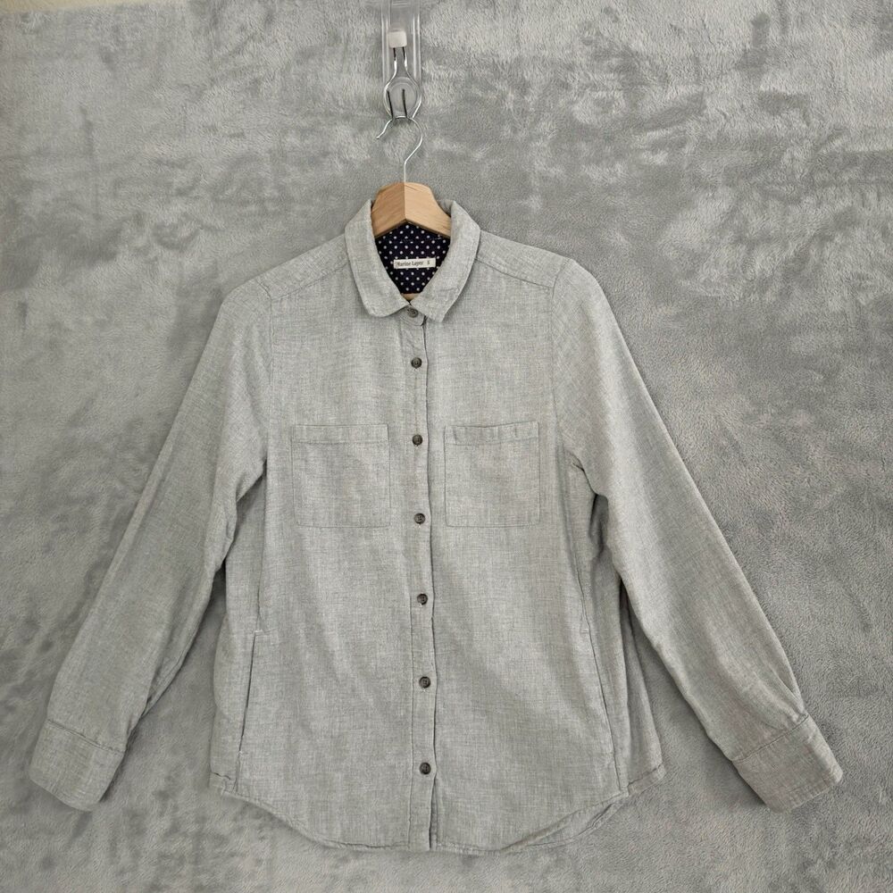 Marine Layer Shirt Womens Grey Flannel S Button Down Long Sleeve Side Pocket